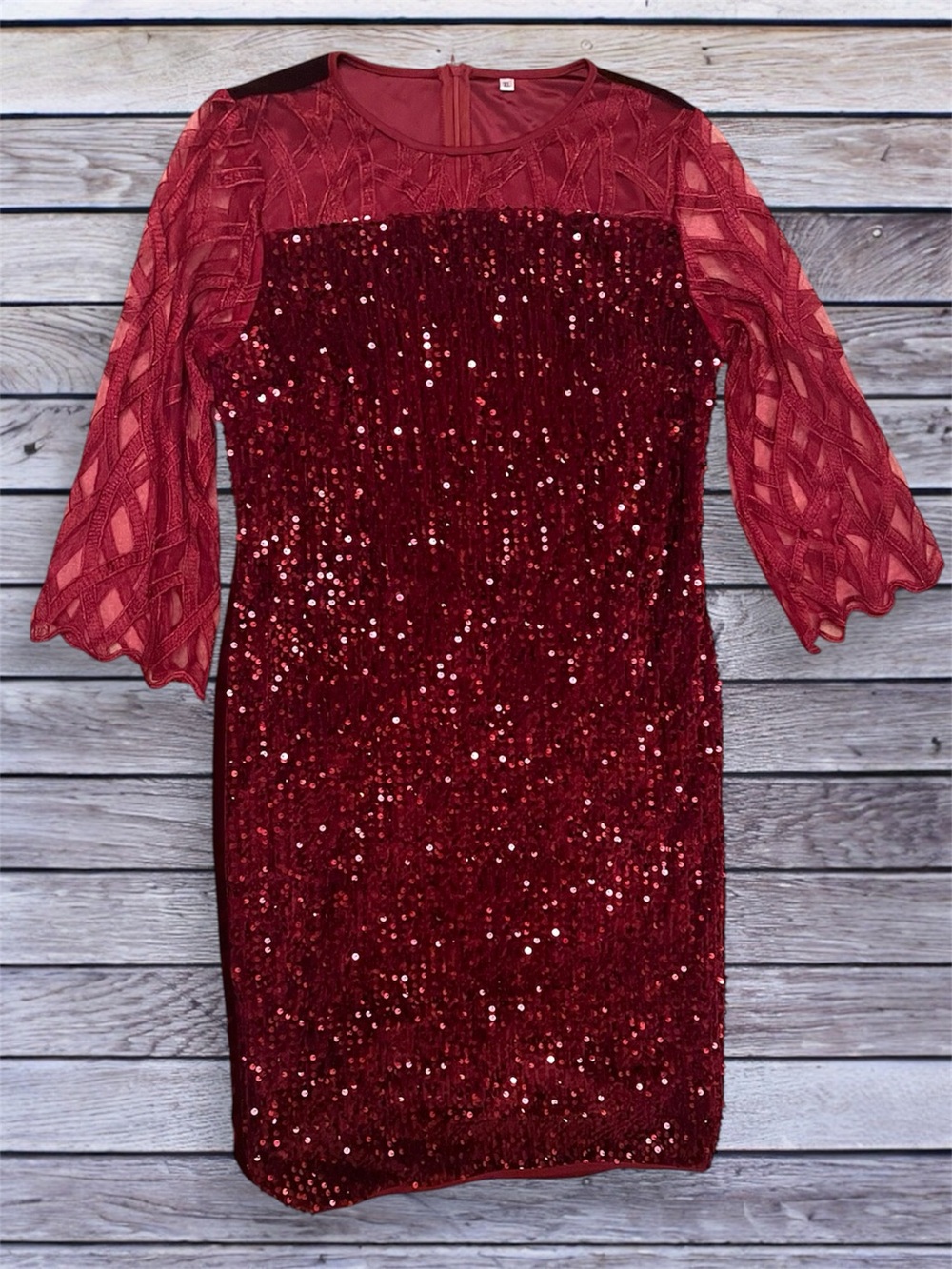 Red Sequin Lace Sleeve Cocktail Dress xl